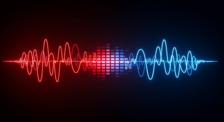 Glowing Sound Waves Visual Representation with Red and Blue Light