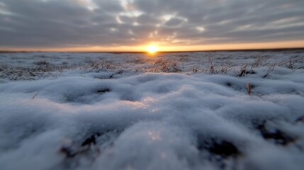 Winter sunset over snow-covered field