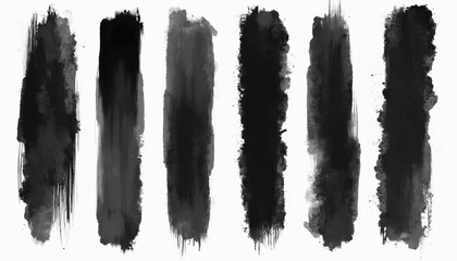 Set black watercolor grunge stains and lines. Artistic texture. Brushstrokes splash elements for banners, design, art projects. Ink paint abstract graffiti shape, drawing, web stamp design, border.