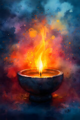Meditation with fire or candles watercolor style