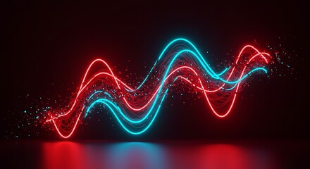 Abstract Glowing Wavy Lines with Particle Effects on Dark Background