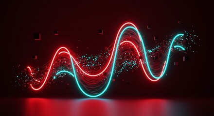 Abstract Glowing Wave Design with Red and Blue Light Trails