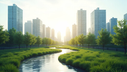 Fototapeta premium Top View of a City with Community Gardens: Urban Green Spaces & Sustainable Living