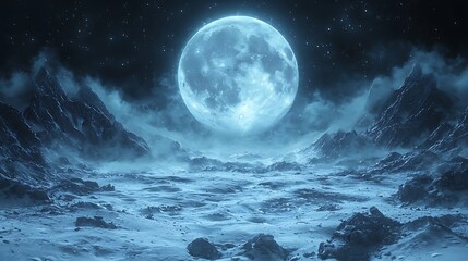 Fototapeta premium Frozen mountain valley bathed in moonlight high resolution image