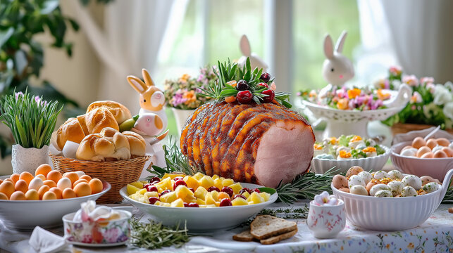 Festive Easter Ham Dinner Table Arrangement