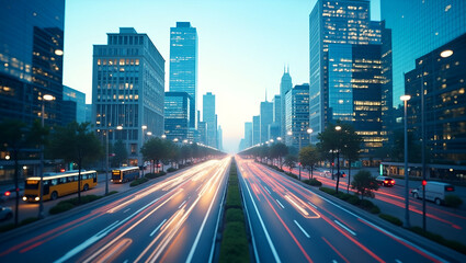 Fototapeta premium 3D Flat Icon: Top View Cityscape with Smart Traffic Systems for Advanced Urban Mobility