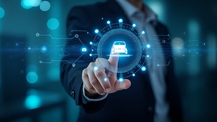 Fototapeta premium businessman touching virtual screen