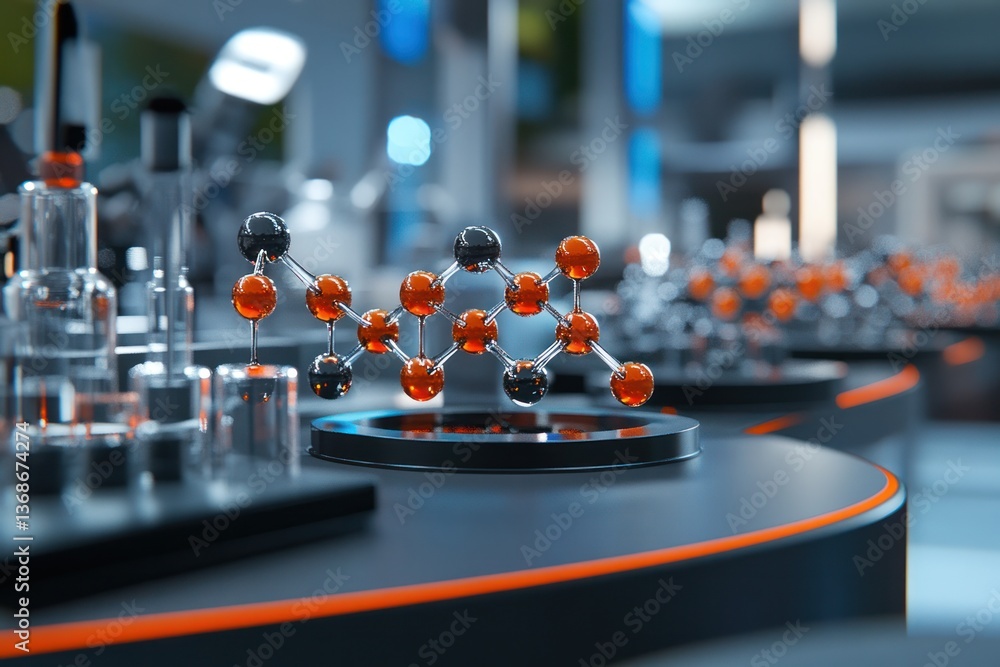 Aufkleber 3d visualization of molecules and their atomic connections in a lab environment, emphasizing the sci