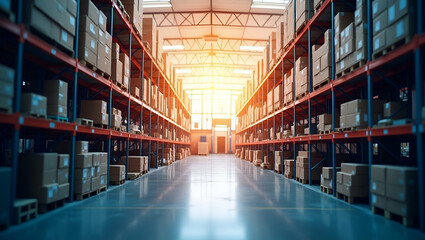 Fototapeta premium Silhouette of a warehouse aisle and a layout diagram symbolizing design efficiency in double exposure with copy space. concept as A silhouette of a warehouse aisle intertwined with a layout diagram re