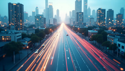 Fototapeta premium Top View City Grid with Transportation Routes: Urban Mobility Concept