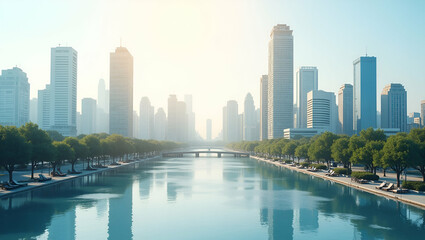 3d Flat icon as Top view of a cityscape with overlay of public spaces symbolizing urban livability in double exposure with copy space. concept as A top view of a cityscape intertwined with public spac