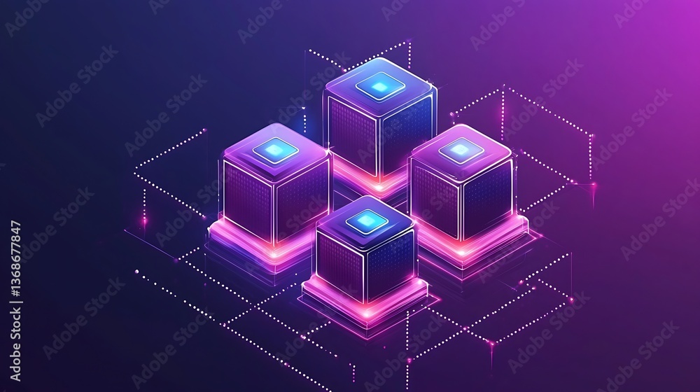 Poster futuristic server cluster. network of interconnected data processing units