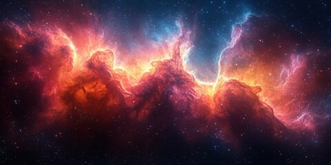 Fototapeta premium Vibrant cosmic nebula displaying stellar formations in deep space with rich colors and glowing gases