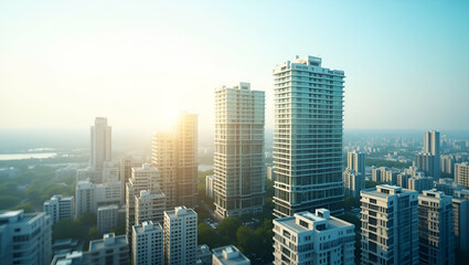 Obraz premium Top View of a City with Energy Efficient Buildings: Sustainable Architecture & Green Practices