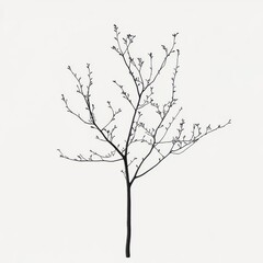 Obraz premium Delicate Branches Bare Tree Silhouette Against White Background Winter Season Nature Art Illustration