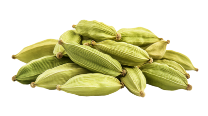 Pile of cardamom isolated on a white background with a clipping path, soft shadows, and low contrast. High-quality photograph