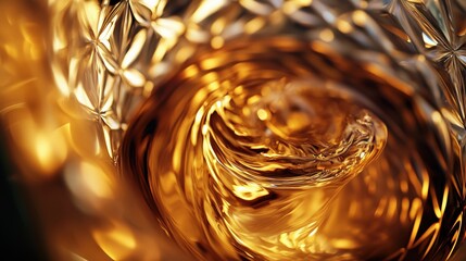 Close-up of golden whisky swirling in a crystal glass  