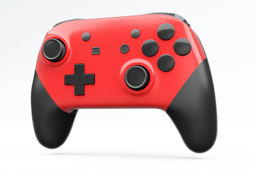 Realistic red video game joystick or gamepad on white background