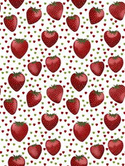 Seamless pattern with strawberries and hearts.