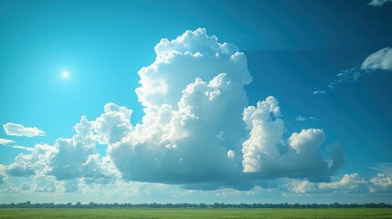 Fototapeta premium Majestic cumulus clouds over vibrant green field