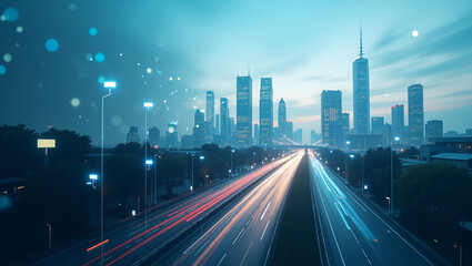 Fototapeta premium Top View of a City with Urban Sensors: Smart Monitoring & Data Collection