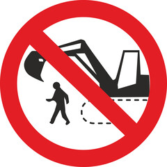 Red and black no entry sign. Ditch, climbing, people climbing, 