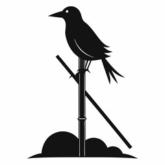 Vector illustration of a bird sitting on a bamboo pole