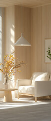Cozy living room with minimalist decor and warm natural light during daytime