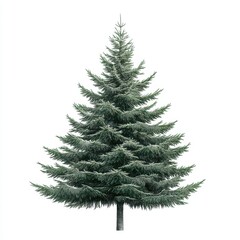 Fototapeta premium Tall Evergreen Tree Isolated Against a White Background with Classic Conical Shape and Dense Foliage