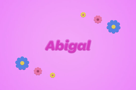 Abigal female girl name illustration in pink with blossoms, flowers