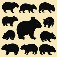 Fototapeta premium set of wombats, collection of silhouettes of black vector