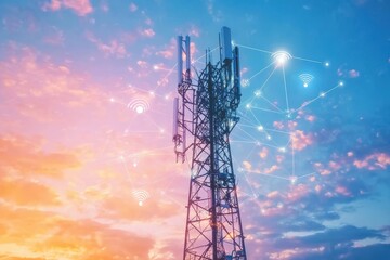 5G antenna tower for high-speed wireless internet, representing the future of LTE and 5G technology.