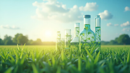 3D Flat Icon: Top View of Agricultural Research Lab with Field Overlay for Innovation & Farming