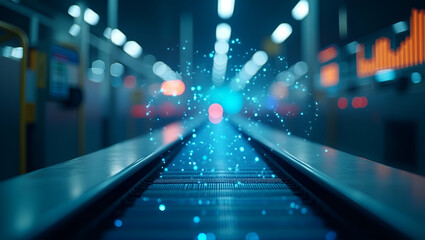 Photo Realistic Double Exposure: Automated Conveyor & Financial Dashboard