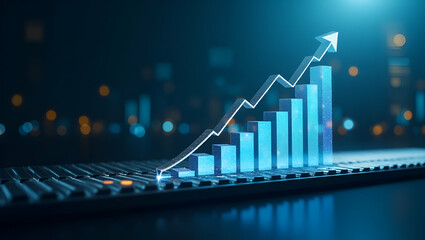 Conveyor Belt and Financial Forecast Chart: A Double Exposure Concept Symbolizing Growth Prediction and Warehouse Innovation with Copy Space for Photo Stock