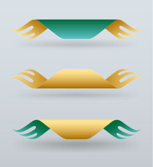 Set of 3d creative golden and green banner template; decorative banners