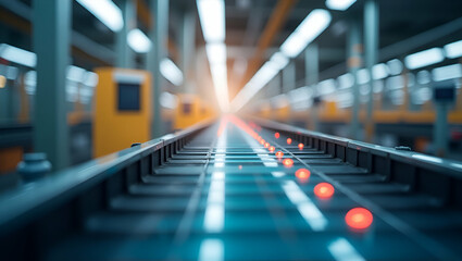 Photo Realistic Double Exposure: Conveyor System & Stock Report Symbolizing Inventory Flow