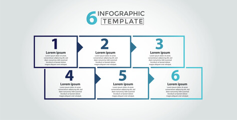 6, Infographic process design template. Timeline concept with 6 process steps. Can be used for workflow layout, Presentation, diagram, banner, Vector illustration with 6 square options