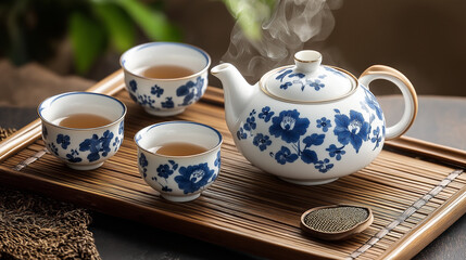 Elegant Tea Set With Blue Floral Design