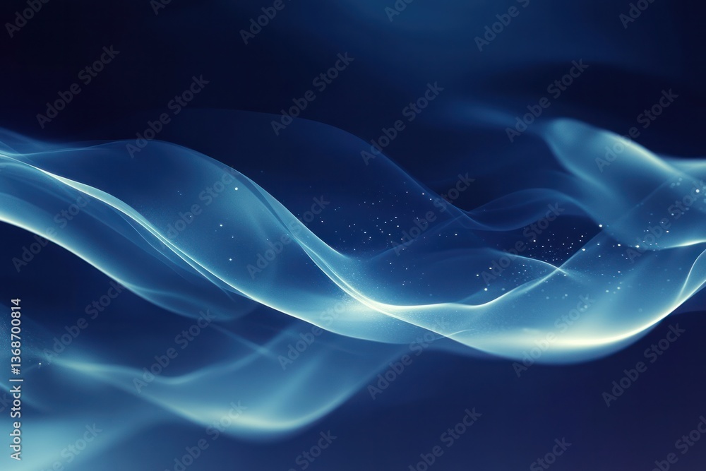 Poster a smooth, dark blue gradient background with glowing, ethereal particles floating in mid-air, creati
