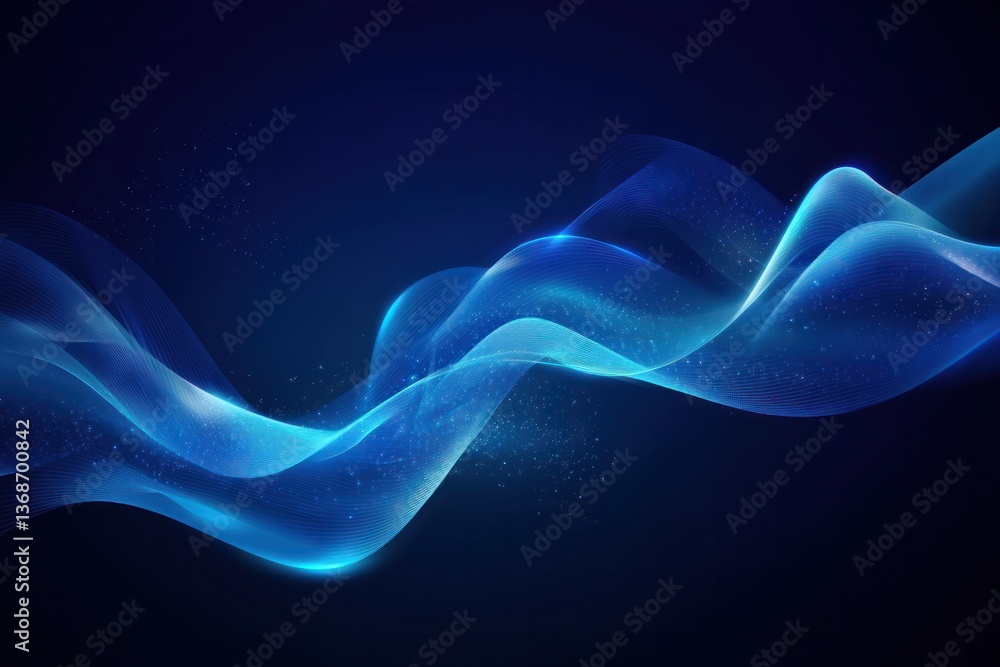 Poster a smooth, dark blue gradient background with glowing, ethereal particles floating in mid-air, creati