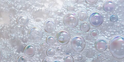 Dense Collection of Foaming Cleanser Bubbles on White Background  
