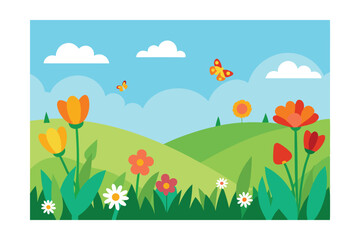 Fototapeta premium spring landscape with grass and flowers