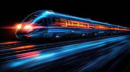 Fototapeta premium High-Speed Train at Night: Futuristic Rail Travel