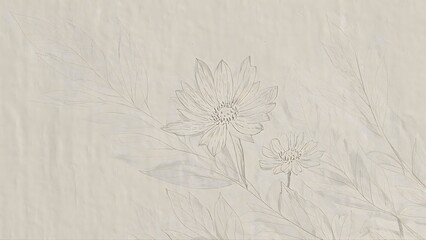 Botanical Line Drawing on Textured Stone
