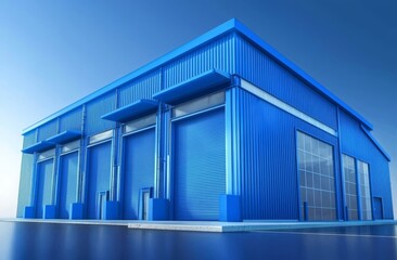 Fototapeta premium Minimalism meets functionality in this striking blue warehouse structure.