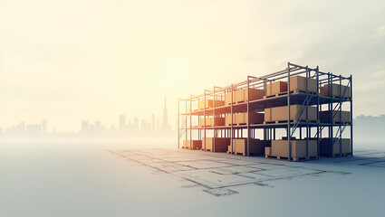 3D Flat Icon: Pallet Rack Silhouette & Site Plan for Strategic Warehouse Layout