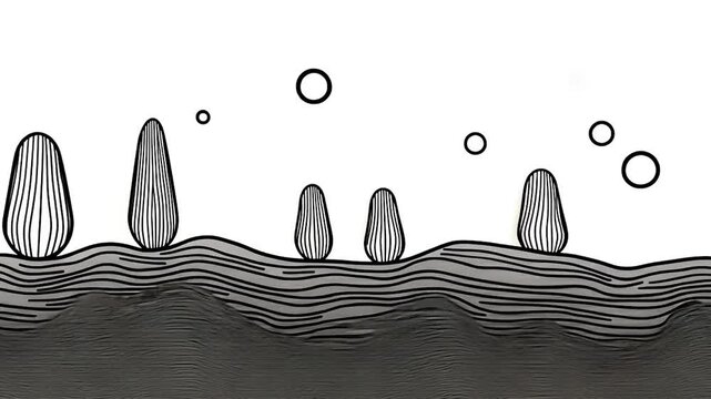 Simple line art landscape with trees and hills