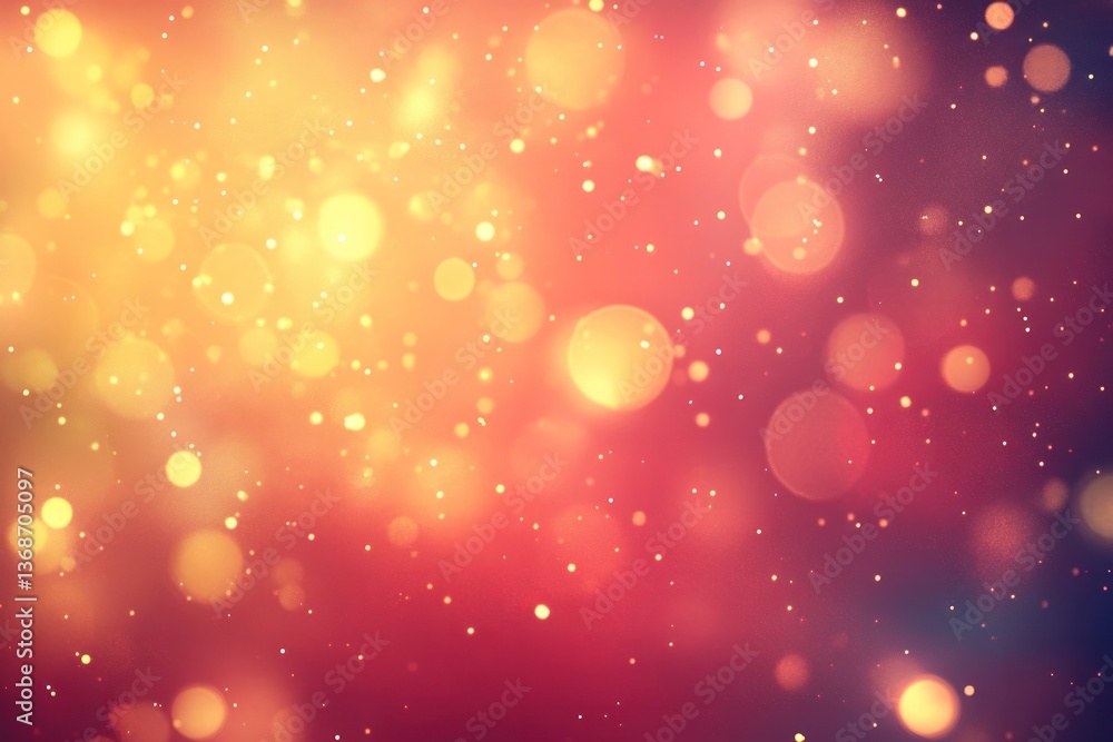 Poster a vibrant red abstract background with scattered glittering bokeh lights, creating a festive, romant