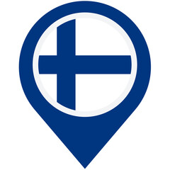 Discover Finland's captivating landscapes and rich culture, a vibrant blue map pin showcasing the Finnish flag in crisp, clean design.